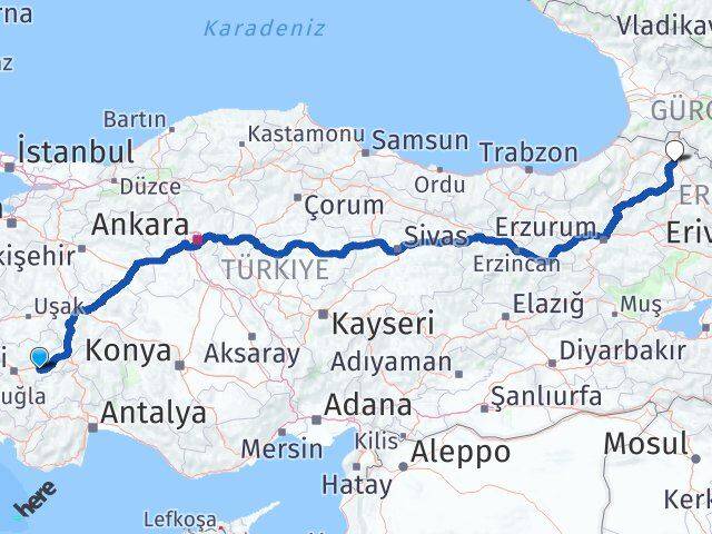 Denizli Bozkurt Ardahan Arası Kaç Km - Yol Haritası