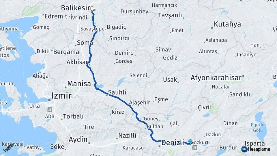 Denizli Bozkurt Balıkesir Arası Kaç Km - Yol Haritası