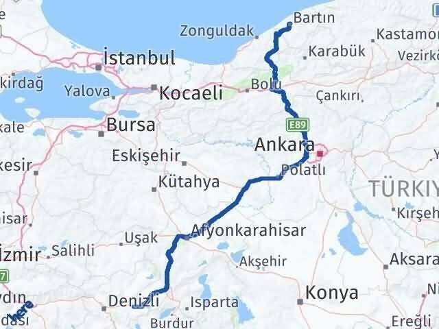Denizli Bozkurt Bartın Arası Kaç Km - Yol Haritası