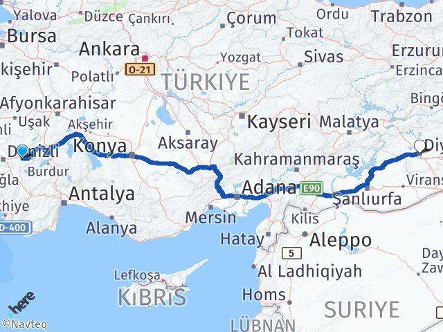 Denizli Bozkurt Diyarbakır Arası Kaç Km - Yol Haritası