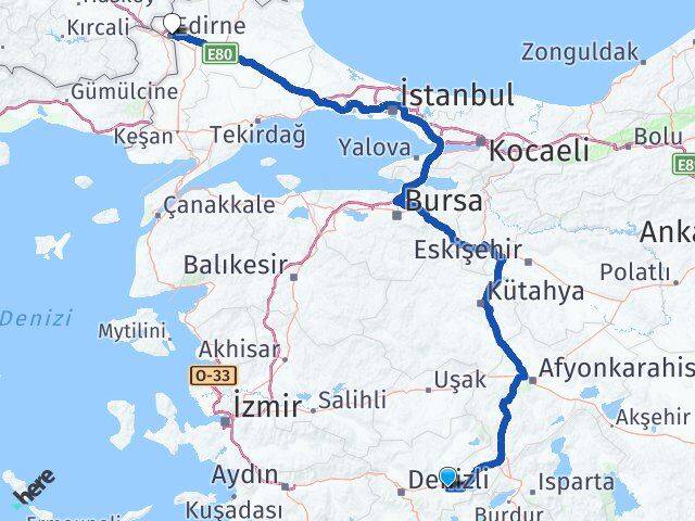 Denizli Bozkurt Edirne Arası Kaç Km - Yol Haritası