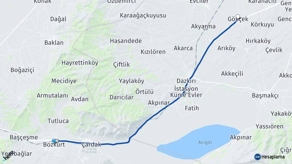 Denizli Bozkurt Gökçek Evciler Afyonkarahisar Arası Kaç Km - Yol Haritası