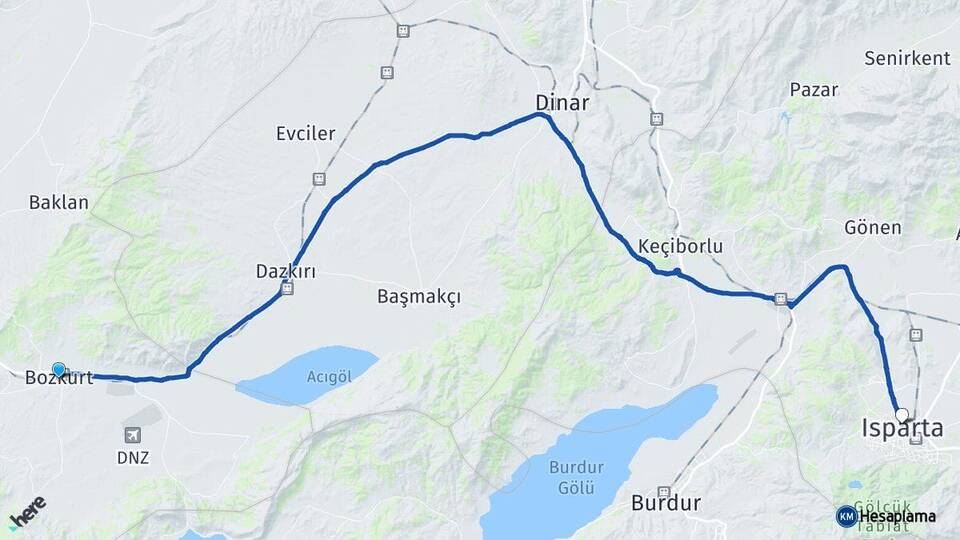Denizli Bozkurt Isparta Arası Kaç Km - Yol Haritası