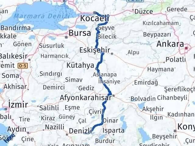 Denizli Bozkurt Kocaeli Arası Kaç Km - Yol Haritası