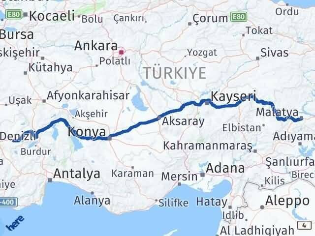 Denizli Bozkurt Malatya Arası Kaç Km - Yol Haritası