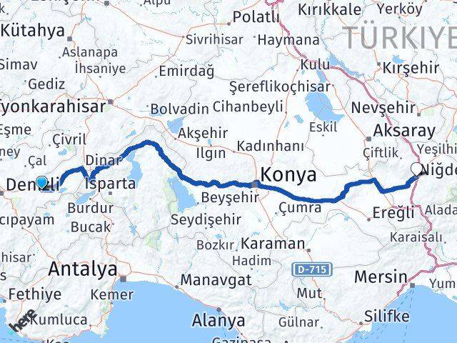 Denizli Bozkurt Niğde Arası Kaç Km - Yol Haritası