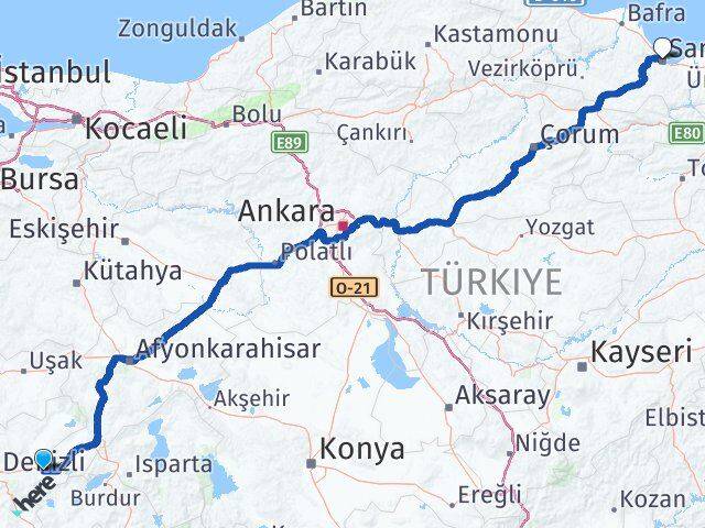 Denizli Bozkurt Samsun Arası Kaç Km - Yol Haritası