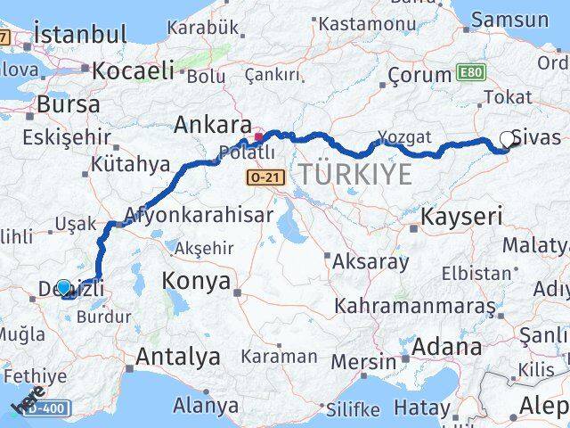 Denizli Bozkurt Sivas Arası Kaç Km - Yol Haritası