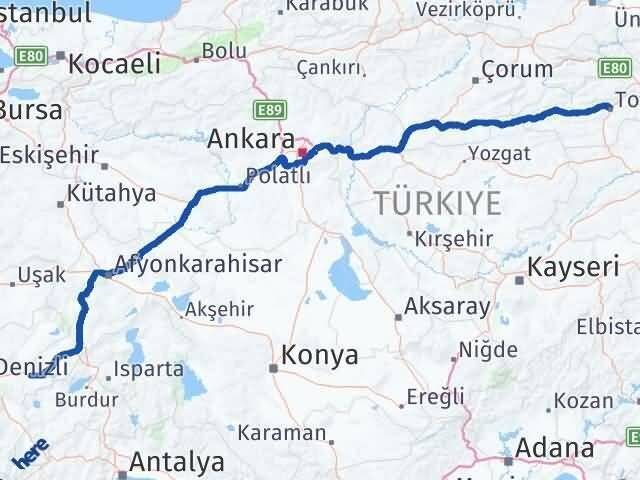 Denizli Bozkurt Tokat Arası Kaç Km - Yol Haritası
