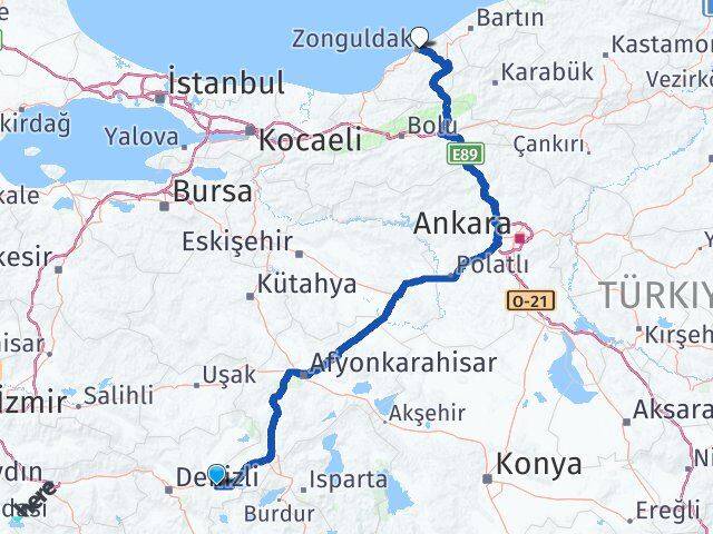Denizli Bozkurt Zonguldak Arası Kaç Km - Yol Haritası