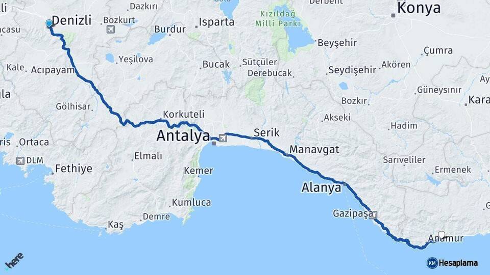 Denizli Bozyazı Mersin Arası Kaç Km - Yol Haritası