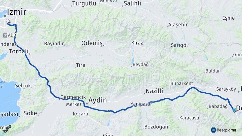 Denizli Buca İzmir Arası Kaç Km - Yol Haritası