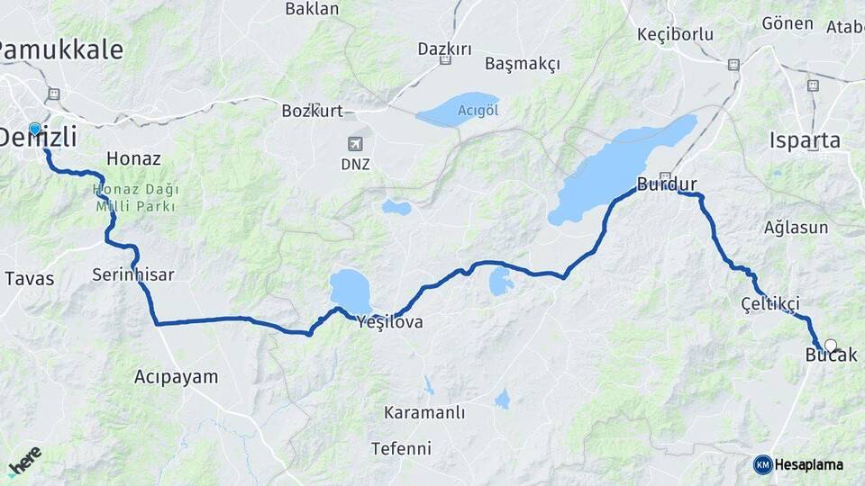 Denizli Bucak Burdur Arası Kaç Km - Yol Haritası