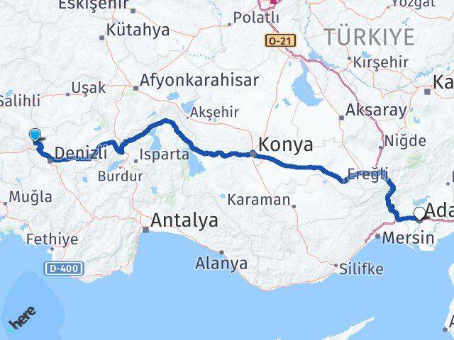 Denizli Buldan Adana Arası Kaç Km - Yol Haritası