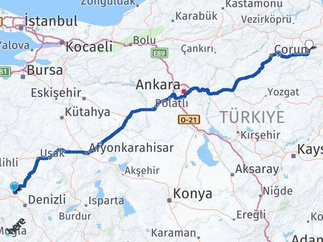 Denizli Buldan Amasya Arası Kaç Km - Yol Haritası