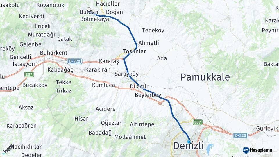 Denizli Buldan Arası Kaç Km - Yol Haritası