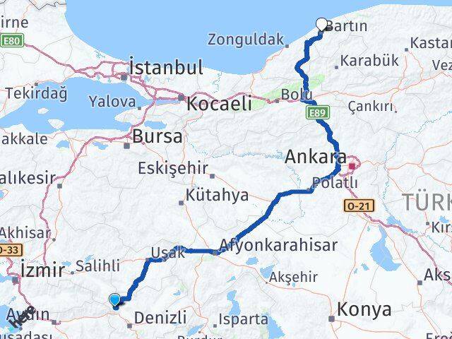 Denizli Buldan Bartın Arası Kaç Km - Yol Haritası