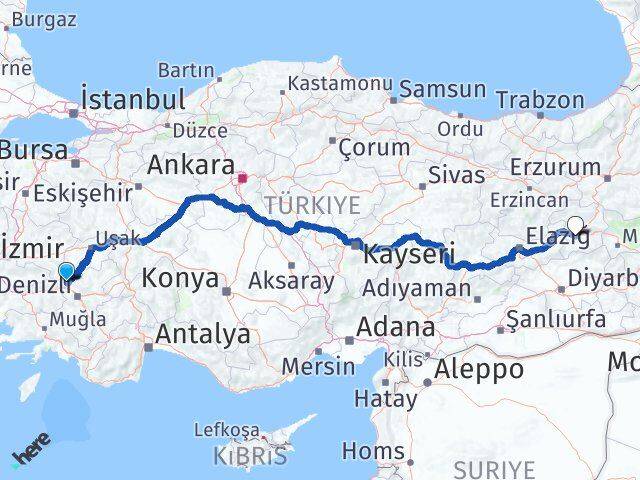 Denizli Buldan Bingöl Arası Kaç Km - Yol Haritası