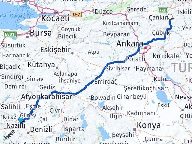 Denizli Buldan Çankırı Arası Kaç Km - Yol Haritası