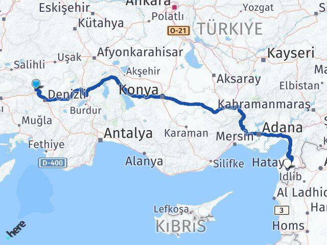 Denizli Buldan Hatay Arası Kaç Km - Yol Haritası