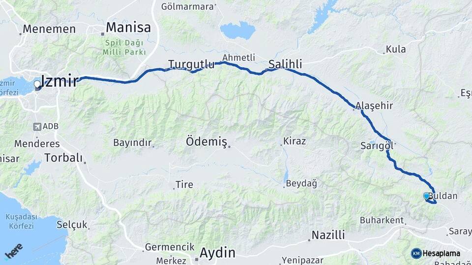 Denizli Buldan İzmir Arası Kaç Km - Yol Haritası