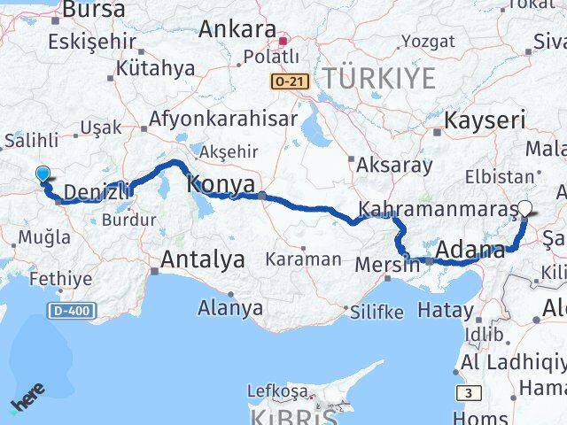 Denizli Buldan Kahramanmaraş Arası Kaç Km - Yol Haritası