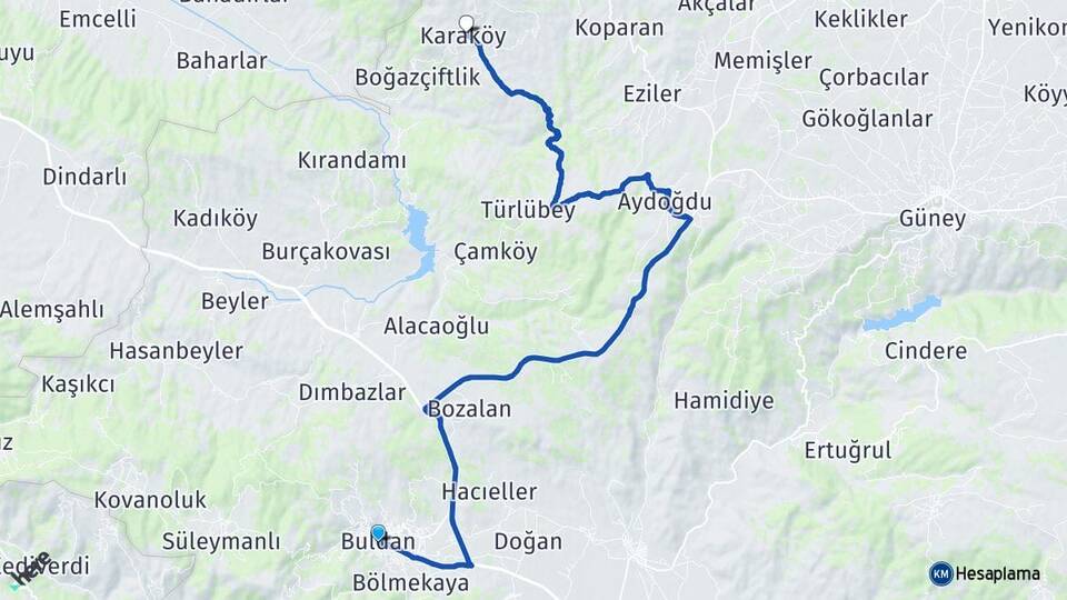 Denizli Buldan Karaköy Buldan Arası Kaç Km - Yol Haritası