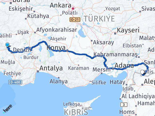 Denizli Buldan Kilis Arası Kaç Km - Yol Haritası
