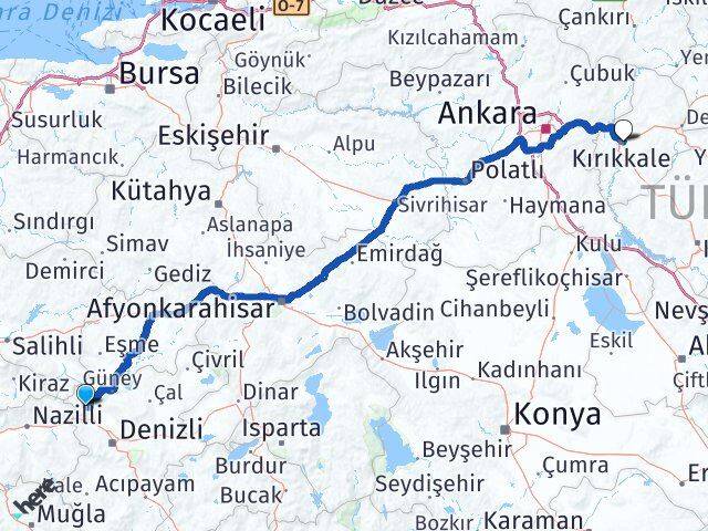 Denizli Buldan Kırıkkale Arası Kaç Km - Yol Haritası