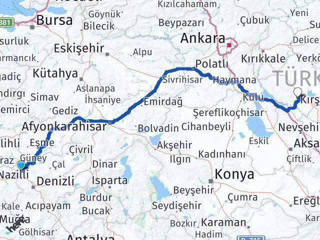 Denizli Buldan Kırşehir Arası Kaç Km - Yol Haritası