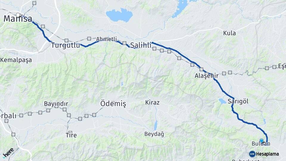 Denizli Buldan Manisa Arası Kaç Km - Yol Haritası