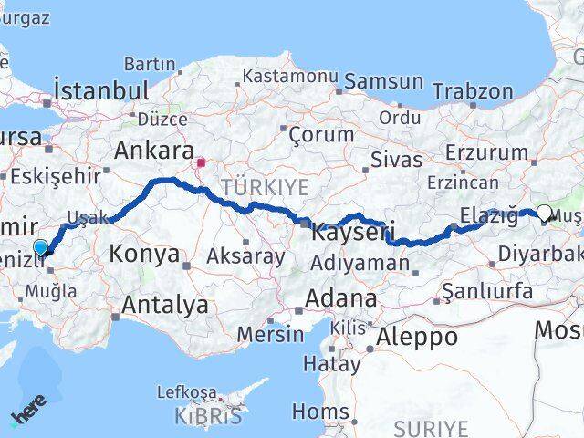 Denizli Buldan Muş Arası Kaç Km - Yol Haritası