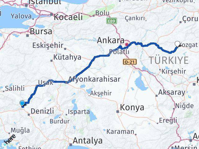 Denizli Buldan Yozgat Arası Kaç Km - Yol Haritası