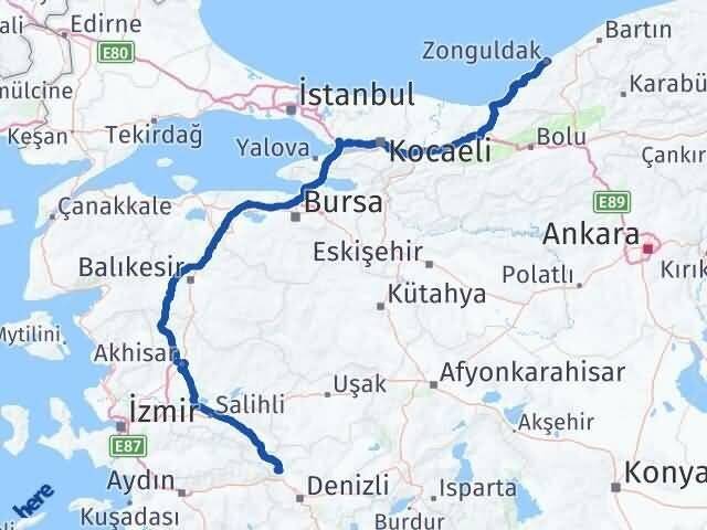 Denizli Buldan Zonguldak Arası Kaç Km - Yol Haritası