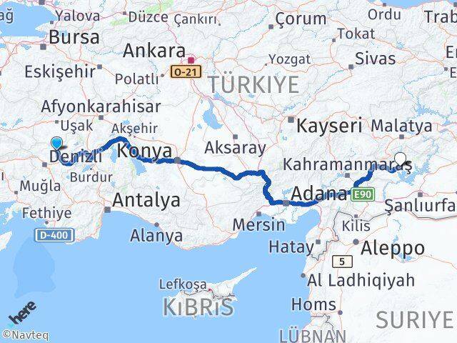 Denizli Çal Adıyaman Arası Kaç Km - Yol Haritası