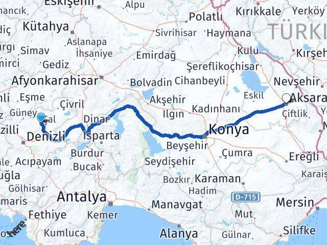 Denizli Çal Aksaray Arası Kaç Km - Yol Haritası