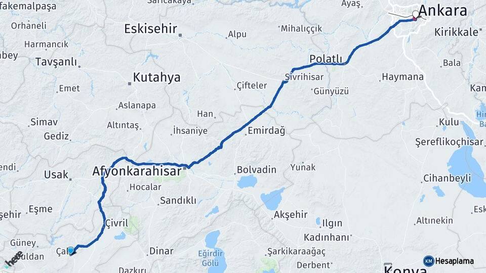 Denizli Çal Ankara Arası Kaç Km - Yol Haritası