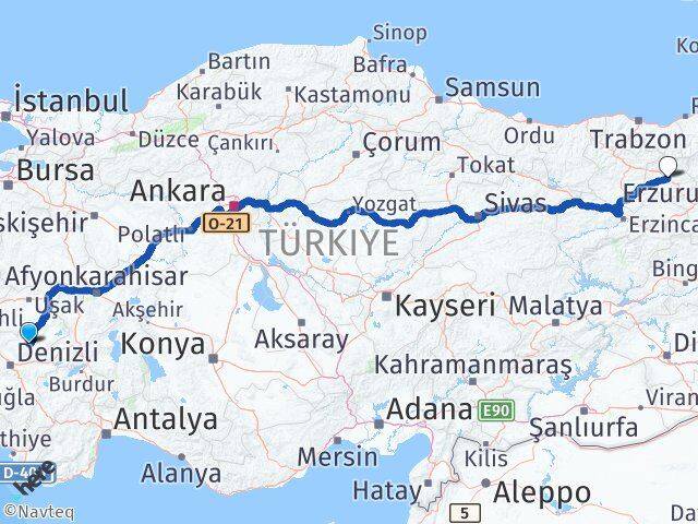 Denizli Çal Bayburt Arası Kaç Km - Yol Haritası