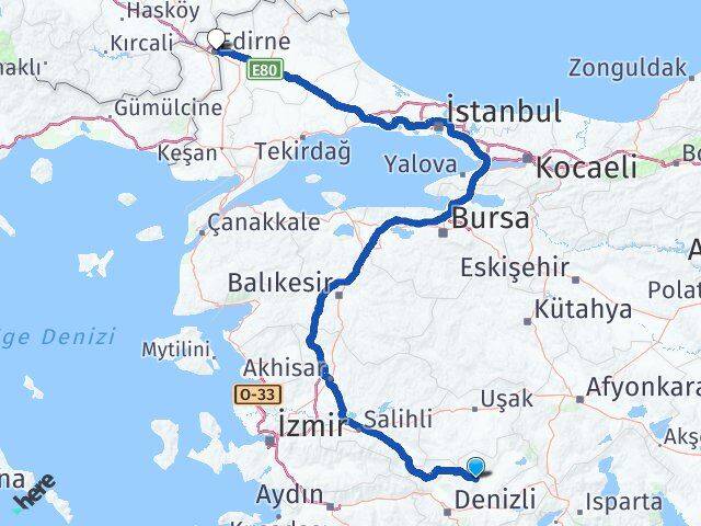 Denizli Çal Edirne Arası Kaç Km - Yol Haritası