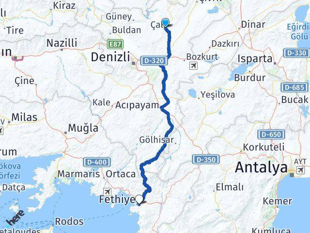 Denizli Çal Fethiye Muğla Arası Kaç Km - Yol Haritası