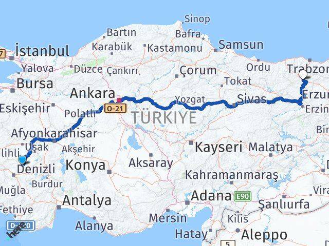 Denizli Çal Gümüşhane Arası Kaç Km - Yol Haritası