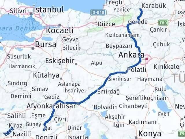 Denizli Çal Karabük Arası Kaç Km - Yol Haritası