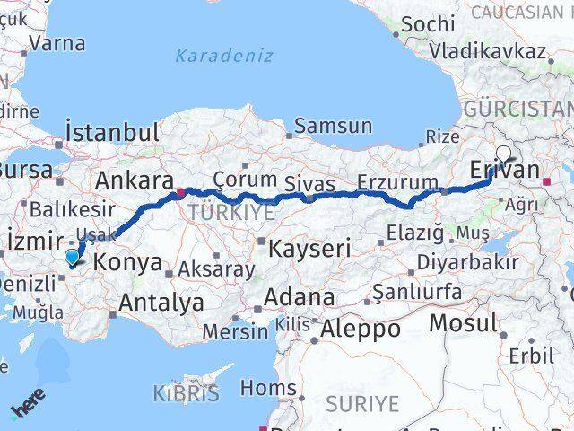Denizli Çal Kars Arası Kaç Km - Yol Haritası