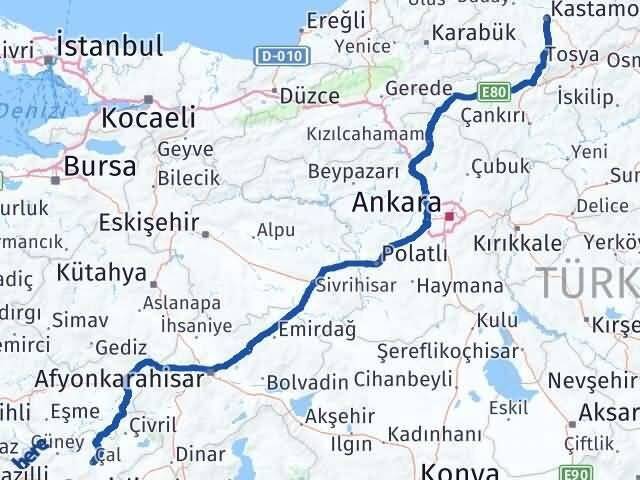 Denizli Çal Kastamonu Arası Kaç Km - Yol Haritası