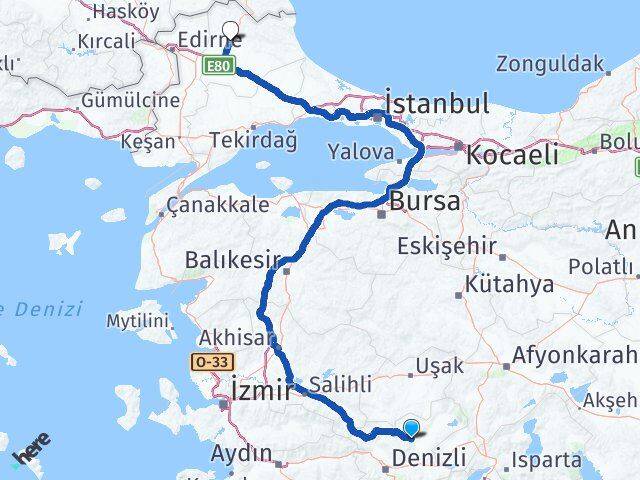 Denizli Çal Kırklareli Arası Kaç Km - Yol Haritası