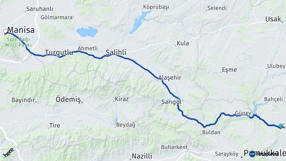 Denizli Çal Manisa Arası Kaç Km - Yol Haritası
