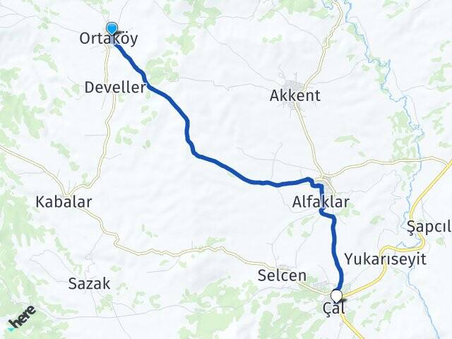 Denizli Çal Ortaköy Çal Arası Kaç Km - Yol Haritası