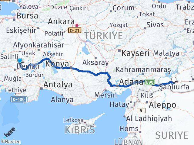 Denizli Çal Şanlıurfa Arası Kaç Km - Yol Haritası