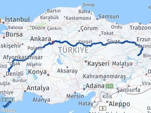 Denizli Çal Tunceli Arası Kaç Km - Yol Haritası