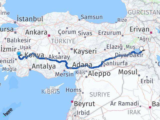 Denizli Çal Van Arası Kaç Km - Yol Haritası